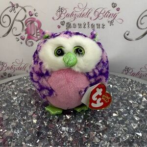 TY Beanie Ballz Purple & Pink Plush Owl round cute Izzy Jan 07 owl 🦉